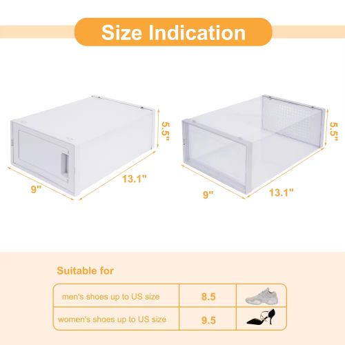 WAYTRIM Clear Plastic Shoe Storage Boxes, Foldable 18 Pack Stackable Shoe Organizer for Closet
