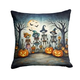 Calacas Skeletons Spooky Halloween Throw Pillow Machine Washable, Indoor Outdoor Decorative Pillow for Couch, Bed or Patio, 14Hx14W