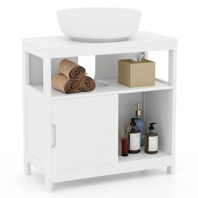 Pedestal Sink Storage Cabinet with 2 Sliding Doors and U-shaped Cut-out