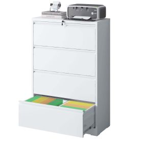 Lateral File Cabinet 4 Drawer, White Filing Cabinet with Lock, Lockable File Cabinet for Home Office