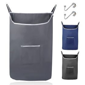 Large Hanging Laundry Hamper with Over Door Hooks Grey Color XL Size Adhesive Durable Space Saving Laundry Bag with Zipper and Wide Open Top Hanging D