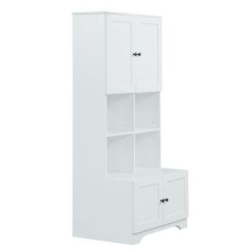 Tall and Wide Bathroom Floor Storage Cabinet, Bathroom Storage Unit, Freestanding Cabinet with 4 Doors, Adjustable Shelves, Open multi-layer Shelves (Color: as picture)