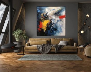 Blue Yellow Red Beige 100% Handmade Textured Painting Acrylic Abstract Oil Painting Wall Decor Living Room Office Wall Art (Style: 01, size: 120x120cm)