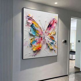 Original Handmade 3D Palette Knife Butterfly Wall Art Butterfly Textured Oil Painting Colorful Butterfly Painting Butterfly Animal Painting (Style: 01, size: 120x120cm)