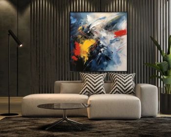 Blue Yellow Red Beige 100% Handmade Textured Painting Acrylic Abstract Oil Painting Wall Decor Living Room Office Wall Art (Style: 01, size: 60x60cm)