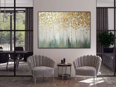 Golden Trees 100% Handmade Gold Leaf Textured Painting Acrylic Oil Painting Golden Tree Leaves Office Wall Art Abstract Forest (Style: 01, size: 50x70cm)