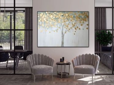 Golden Tree 100% Handmade Gold Leaf Tree Tree Leaves Textured Painting Acrylic Abstract Oil Painting Wall Decor Living Room Modern (Style: 01, size: 70x100cm)
