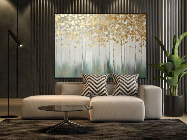 Golden Trees 100% Handmade Gold Leaf Textured Painting Acrylic Oil Painting Golden Tree Leaves Office Wall Art Abstract Forest (Style: 01, size: 140x210cm)