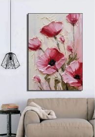 100% Handmade Oil Painting Pink Poppy Flower Oil Painting Handmade Flower Wall Art Picture Living Room Bedroom Decor (No Frame) (Style: 01, size: 140x210cm)
