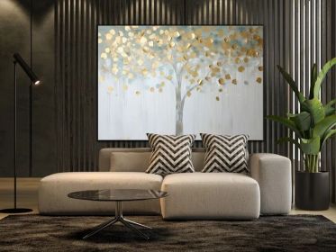 Golden Tree 100% Handmade Gold Leaf Tree Tree Leaves Textured Painting Acrylic Abstract Oil Painting Wall Decor Living Room Modern (Style: 01, size: 80x120cm)