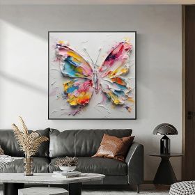 Original Handmade 3D Palette Knife Butterfly Wall Art Butterfly Textured Oil Painting Colorful Butterfly Painting Butterfly Animal Painting (Style: 01, size: 80x80cm)