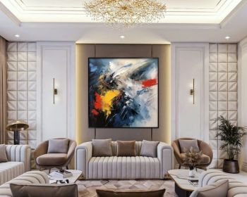 Blue Yellow Red Beige 100% Handmade Textured Painting Acrylic Abstract Oil Painting Wall Decor Living Room Office Wall Art (Style: 01, size: 80x80cm)