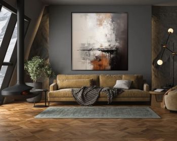 Beige Black Brown 100% Handmade Textured Painting Soft Art Acrylic Abstract Oil Painting Wall Decor Living Room Office Wall Art (Style: 01, size: 60x60cm)