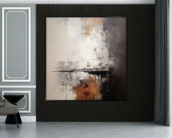 Beige Black Brown 100% Handmade Textured Painting Soft Art Acrylic Abstract Oil Painting Wall Decor Living Room Office Wall Art (Style: 01, size: 80x80cm)