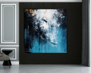 Blue Black White 100% Handmade Textured Painting Modern Art Acrylic Abstract Oil Painting Wall Decor Living Room Office Wall Art (Style: 01, size: 100x100cm)