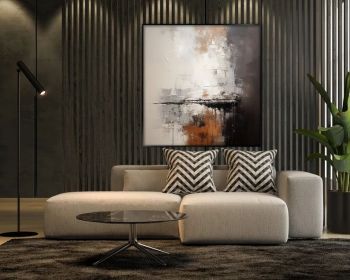 Beige Black Brown 100% Handmade Textured Painting Soft Art Acrylic Abstract Oil Painting Wall Decor Living Room Office Wall Art (Style: 01, size: 120x120cm)