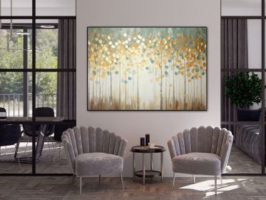 Tree with Golden Leaves 100% Handmade Gold Leaf Textured Painting Acrylic Abstract Oil Painting Wall Decor Living Room Golden Nature (Style: 01, size: 90x130cm)